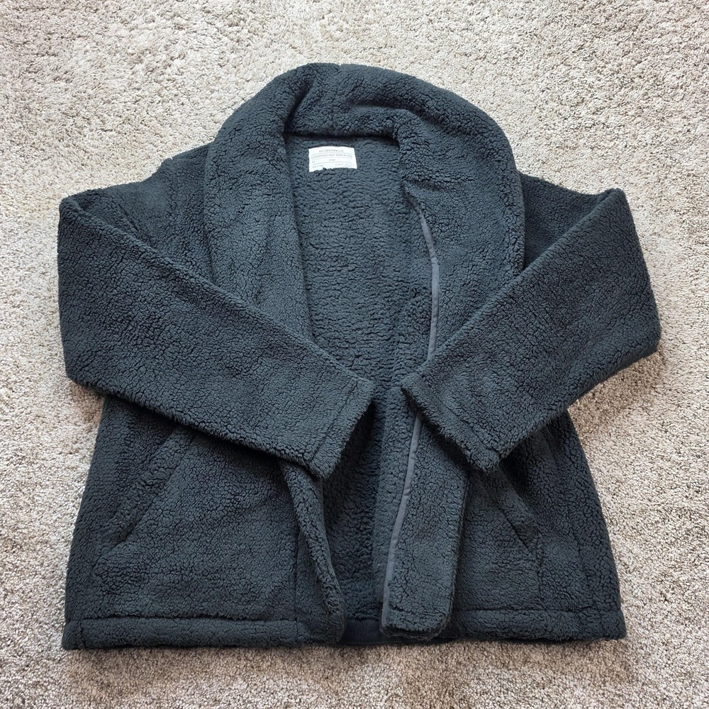 REI Cooperative Robe Womens L Gray Kimono Fleece Belted Tie Collared Winter